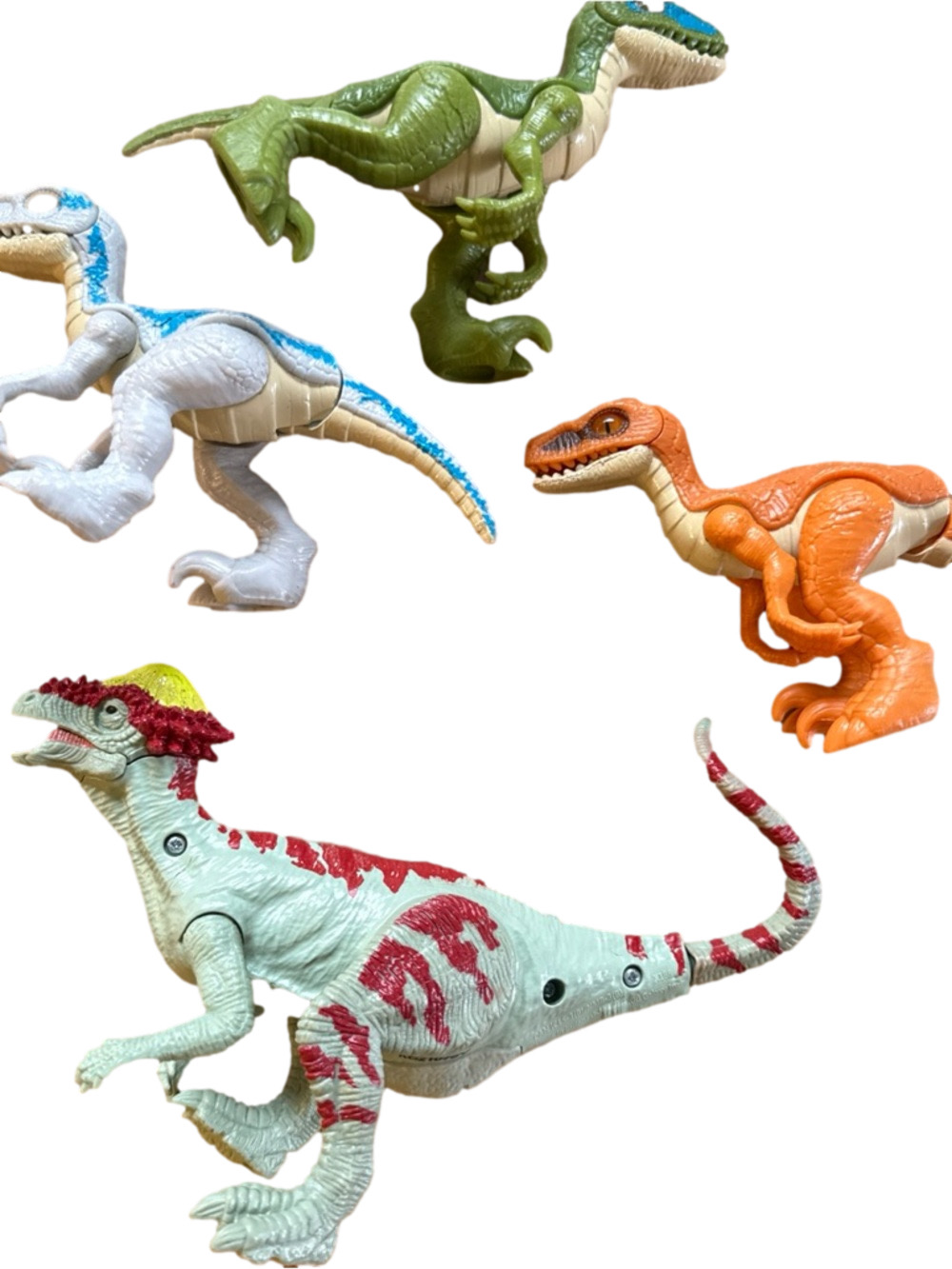 Lot 4 Jurassic World Dinosaurs Velociraptors Pachy Scannable Sounds Lights